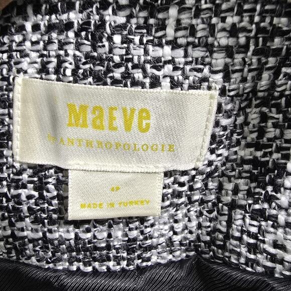 Anthropologie Blazer Women 4 P Black White Tweed Fringe Crop Boucle Pearl Maeve - Picture 3 of 13